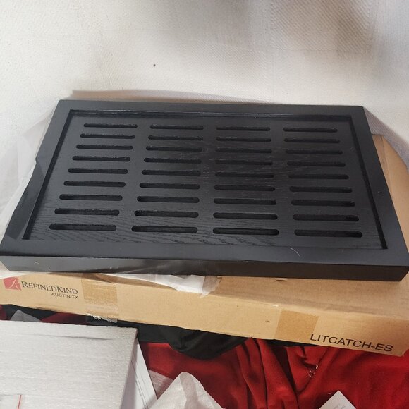 Refined Feline Black Espresso Solid Wood with Slots Litter Catcher w/Trap Door - Picture 1 of 16